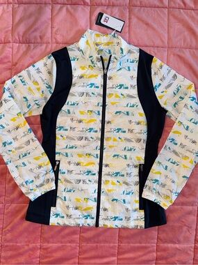 Cutter & Buck White Jacket with Teal and Yellow Abstract Print - NWT